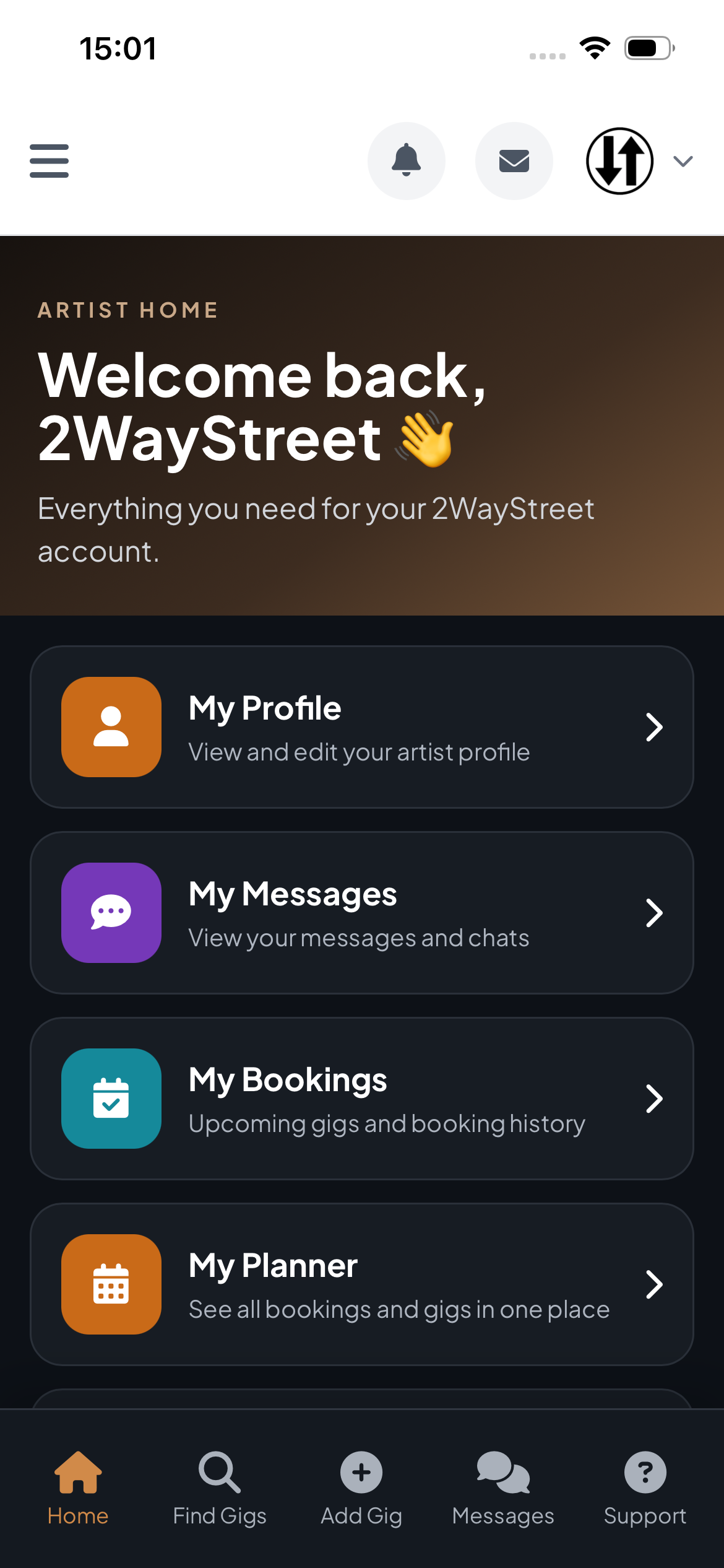 Artist mobile dashboard
