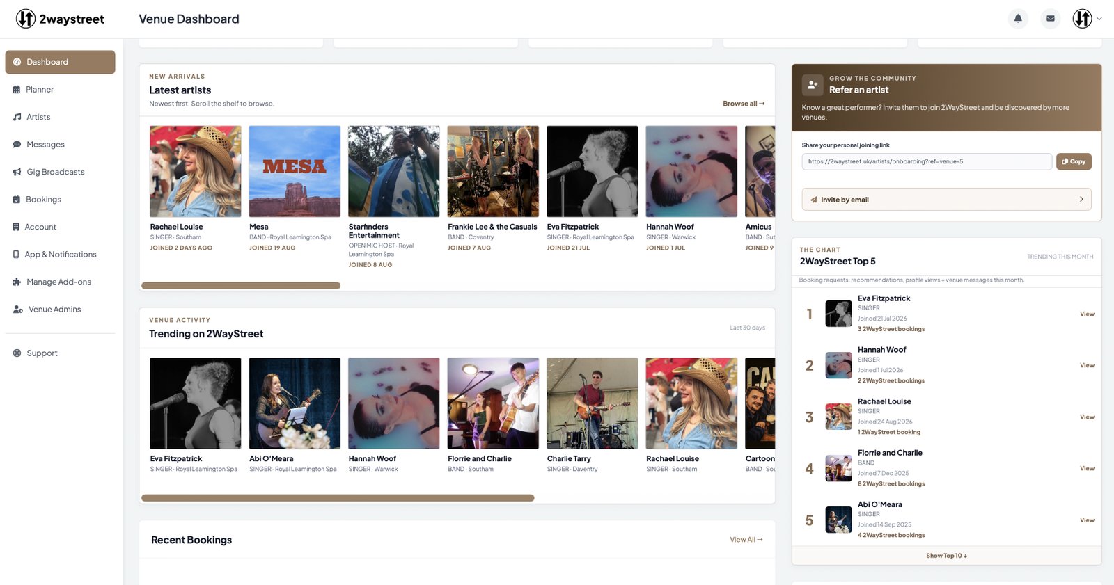 Venue desktop dashboard