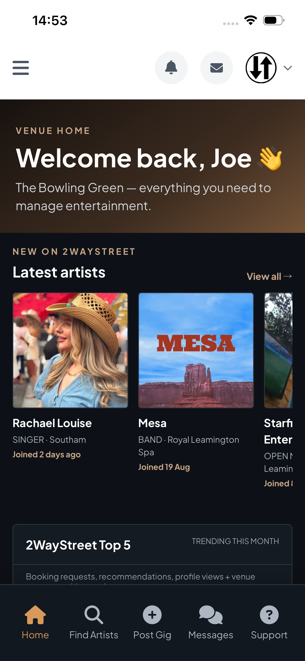 Venue mobile dashboard